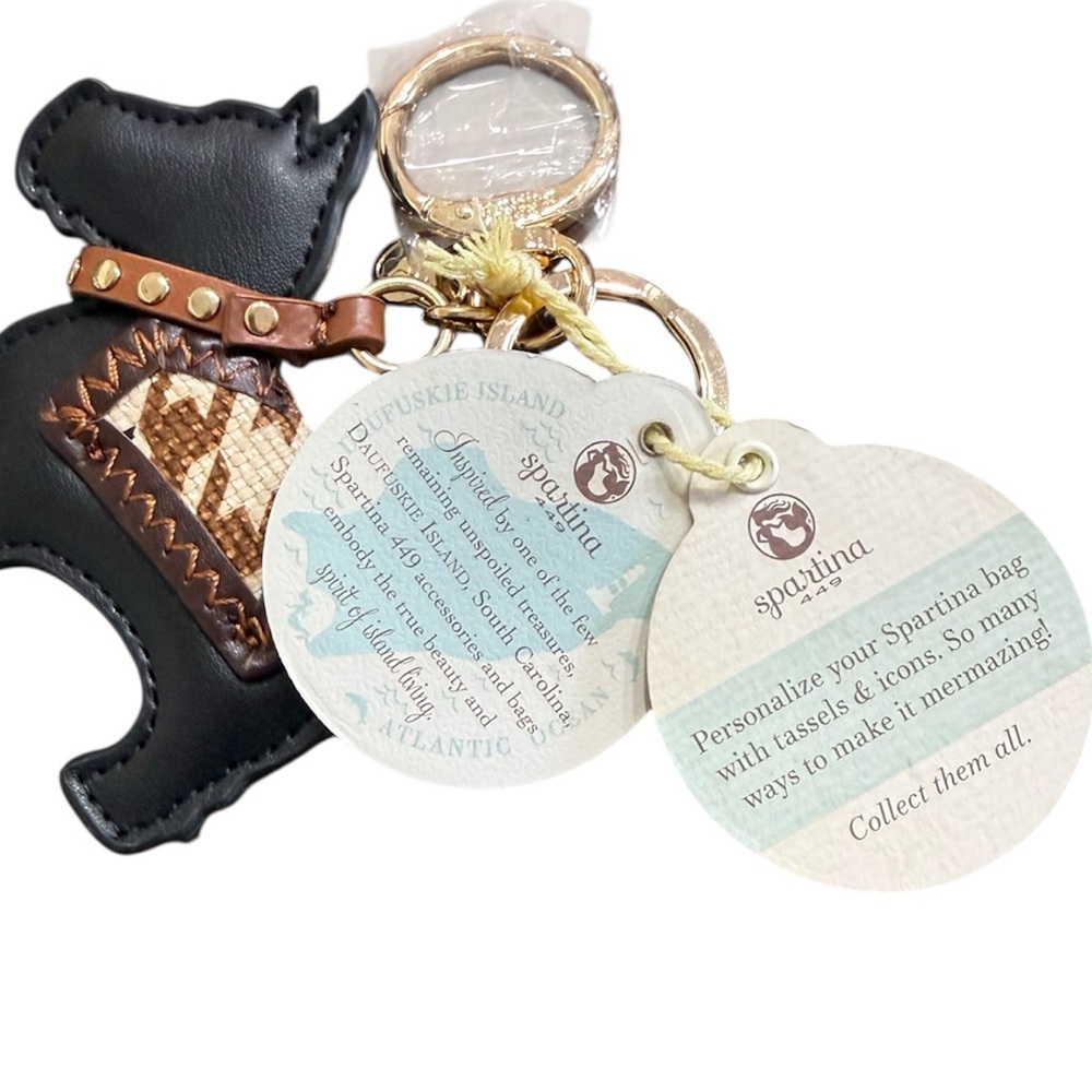 Spartina 449 Black Dog Bag Charm with Gold and Brown Accents - Picture 4 of 4